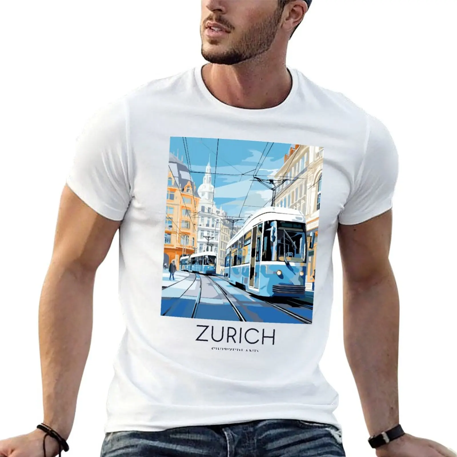 

A Pop Art Travel Print of Zurich - Switzerland T-Shirt mens graphic t shirts t shirts for man cotton soft T-Shirt
