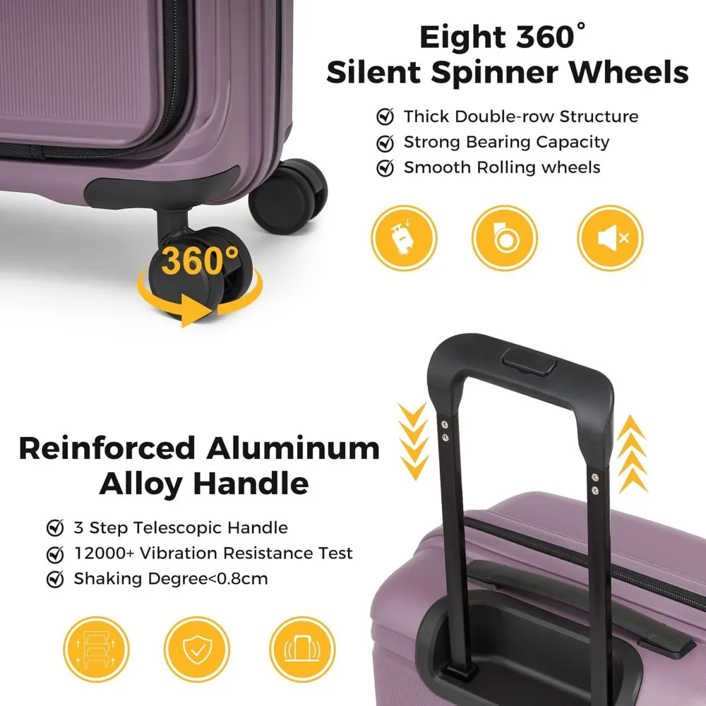 Front-Opening Expandable Hardshell Spinner Carry-On Suitcase, 22x14x9, Airline Approved, TSA Lock, Wheeled Luggage for Travel