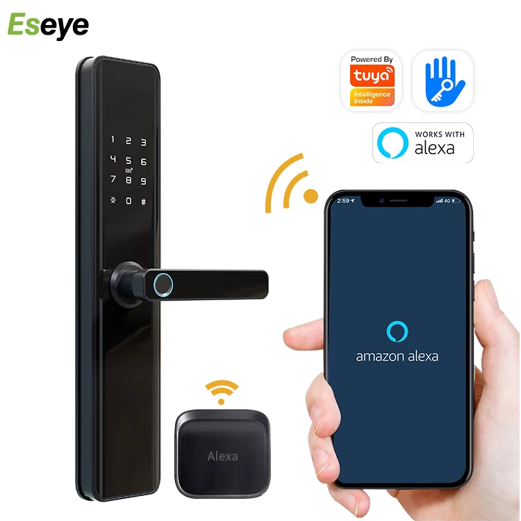 Eseye Waterproof Smart Door Lock Wifi TTlock App Remote Control With Fingerprint Password Card Key Unlock Wifi Smart Lock