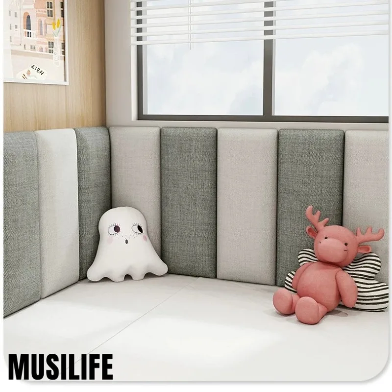 

Thickened 3D Wall Stickers Self-adhesive Wallpaper Anti-collision Wall Panels Kid's Bedroom Living Room Faux Linen Soft Foam Pad