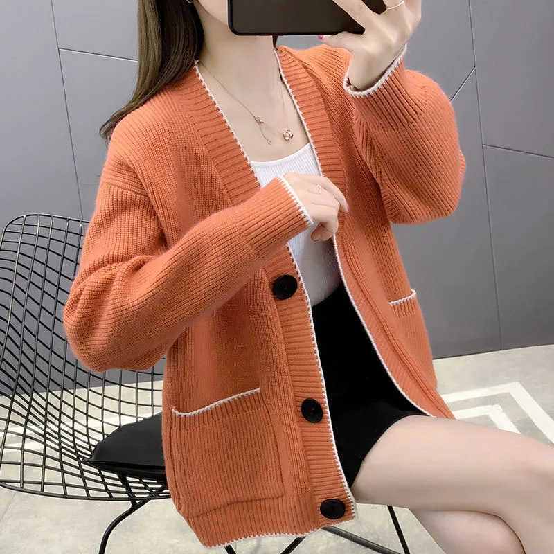 New Autumn/Winter Fashion Korean Edition Thickened Small Fragrance Loose Versatile Western Women\'s Long sleeved Knitted Cardigan