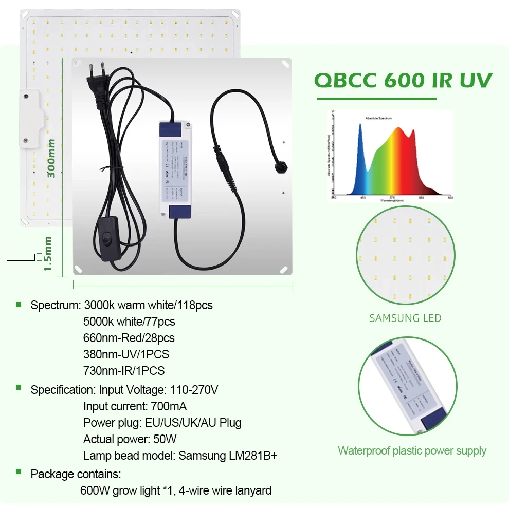 600W LED élèvent la lumière LM281B prise ue spectre complet panneau quantique Phytolamp pour intérieur légumes et floraison serre fleur lampe de culture