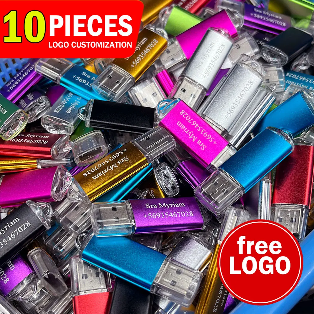 

10 шт./лот Металлические USB-флешки 8 ГБ, 16 ГБ, 32 ГБ, 64 ГБ, флеш-накопители с возможностью индивидуальной гравировки логотипа, реальная емкость, USB-диски