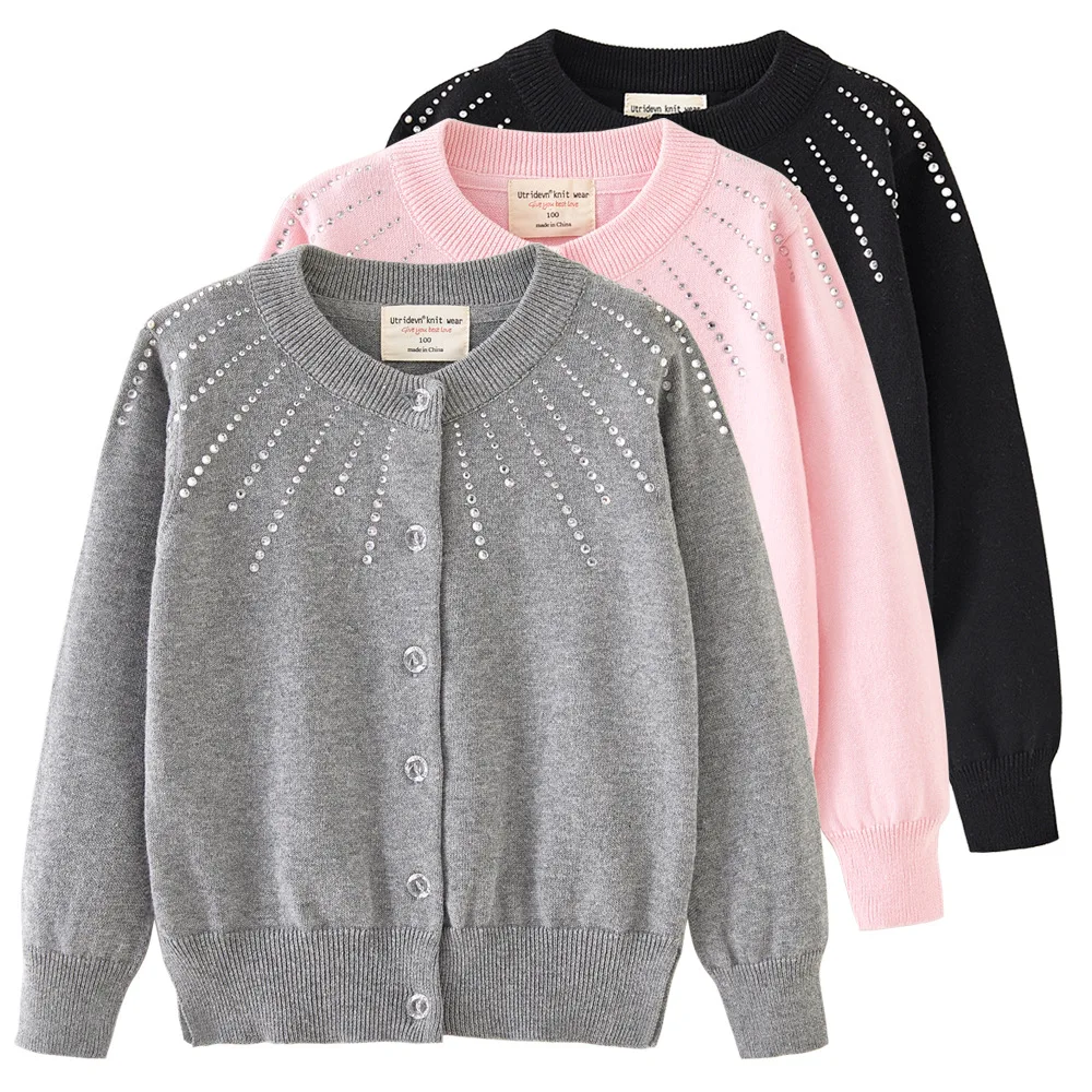 new delivery Long sleeve knitwear cardigan sweater young girl students spring  autumn coat solid clothes 90-160 3-11y 100%cotton