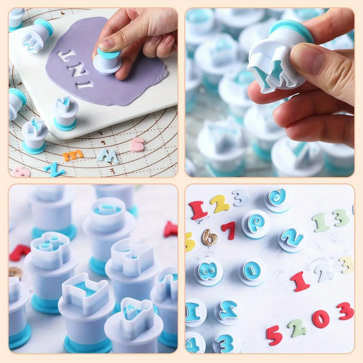 36/62 Uds. Juego de cortadores de galletas de Fondant con alfabeto y números con pegatina, molde para sellos de galletas para decoración para hornear, regalos de cumpleaños y Navidad