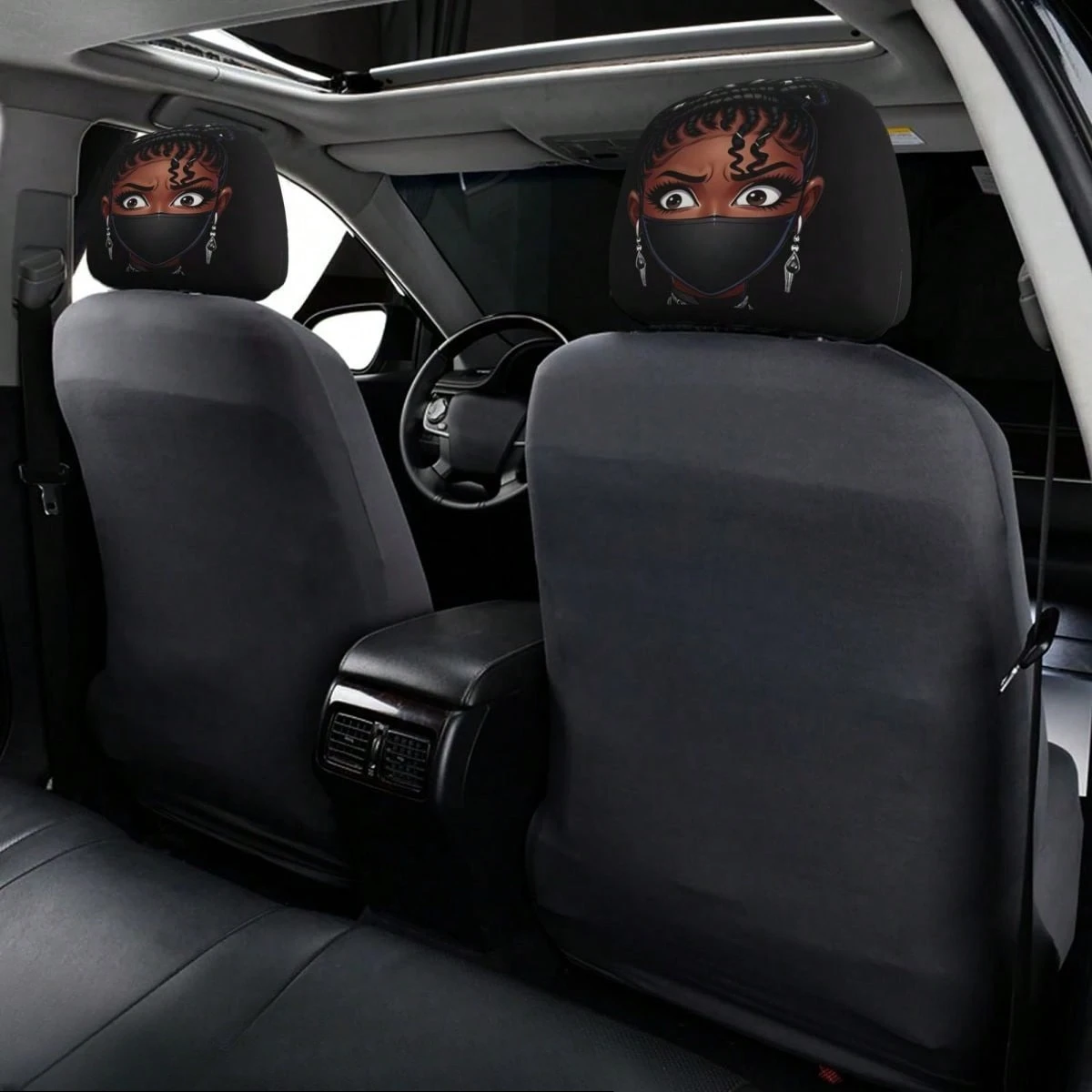 Black Beauty Anime Headrest Covers 2pcs, All-Season Versatile, Perfect for Daily Commuting & Road Trips  Car Headrest Covers
