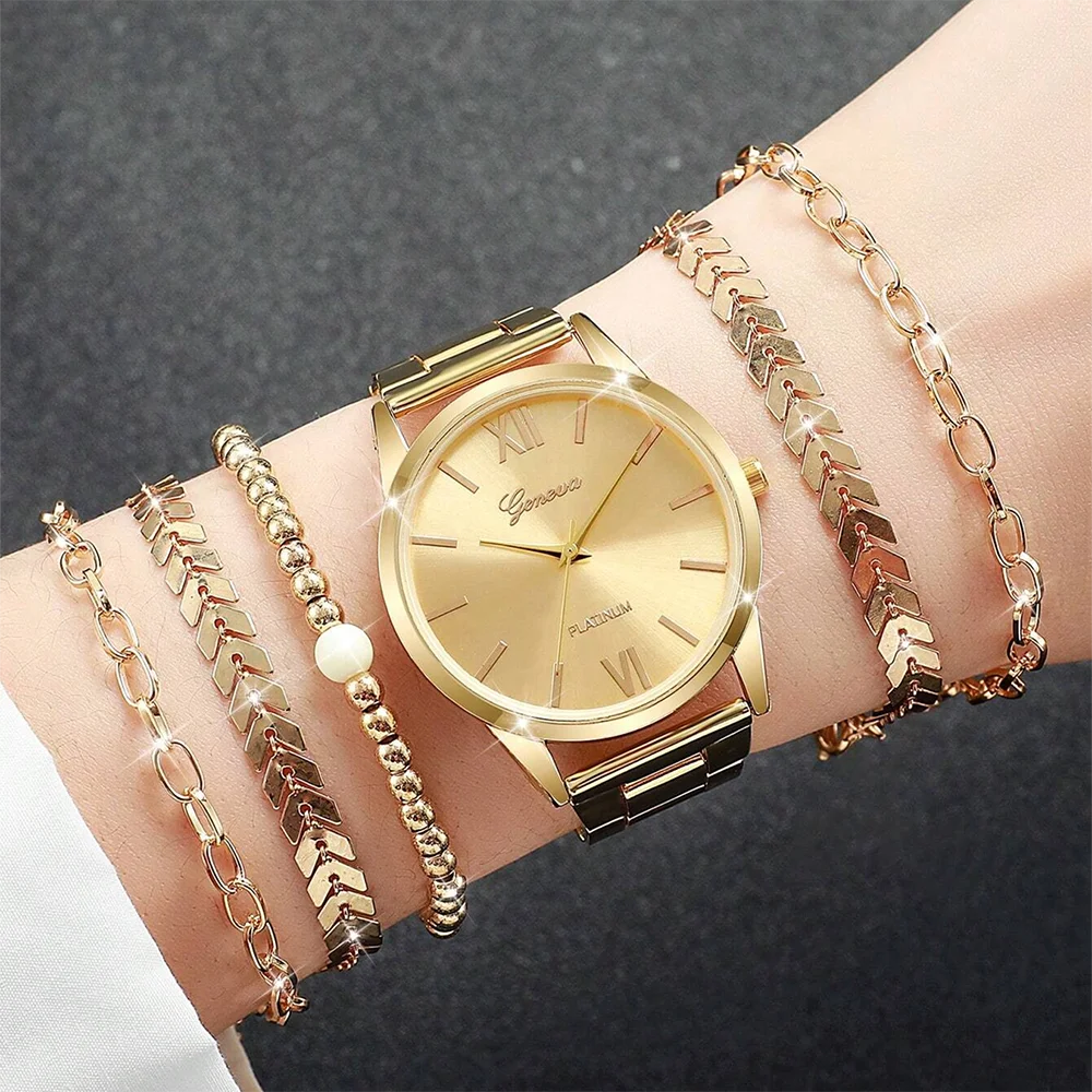 6PCS/Set Fashionable Ladies Elegant Watch Ladies Luxury Quartz Watch Light Luxury Watch Bracelet Set As A Gift For Mom image 2