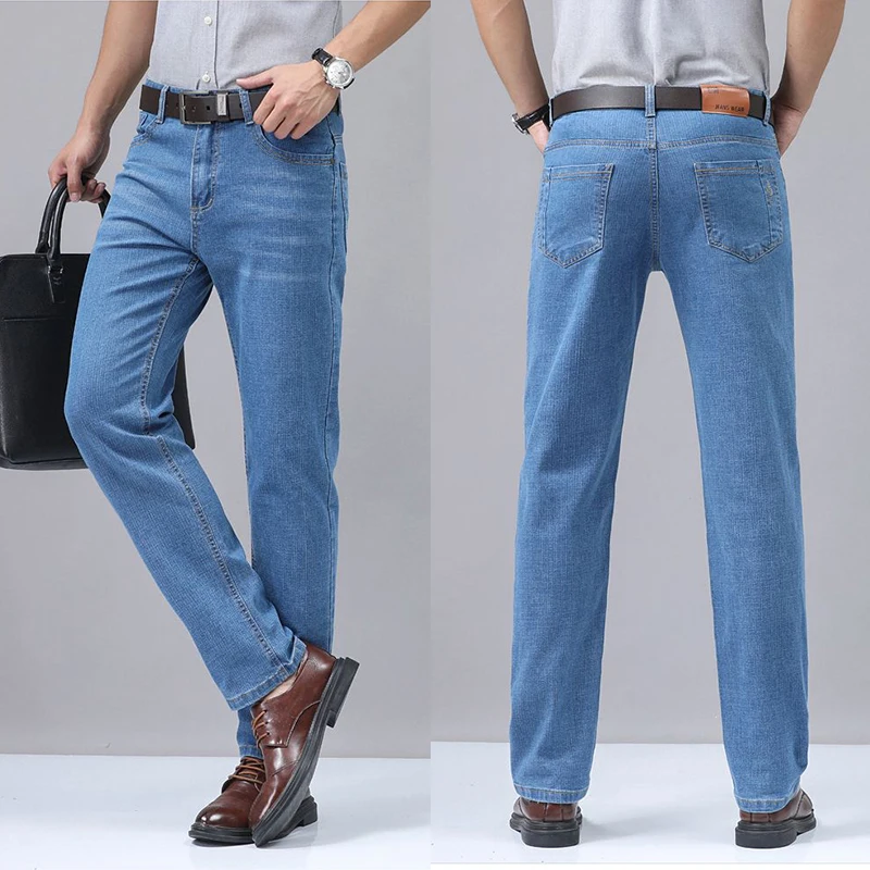 2025 Summer New Men's Micro Elastic Straight Leg Denim Pants with Shape Skin Friendly Business Men's Pants in Multiple Sizes