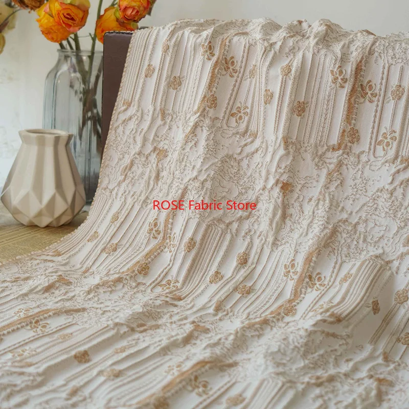 

1 meter Light Khaki Embossed Flower Yarn Dyed Jacquard Fabric Women's Dress Coat Diy Sewing Retro Fabric