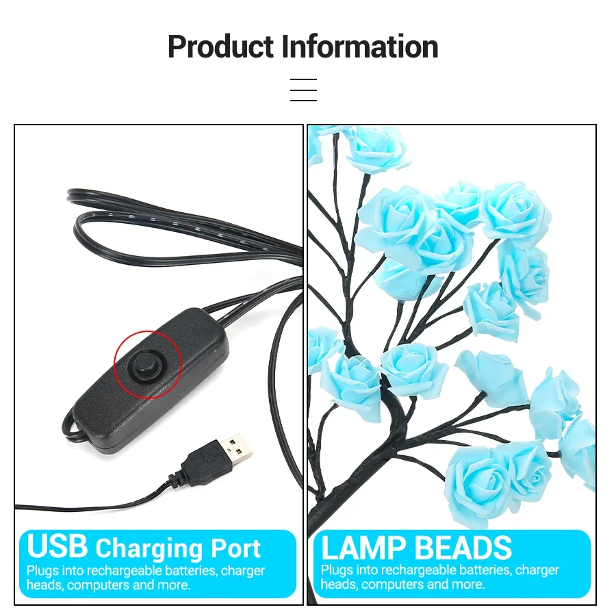 Rose Tree Lamp, USB Powered LED Light Flower Night Light for Home Decoration Outdoor Parties Weddings Gift