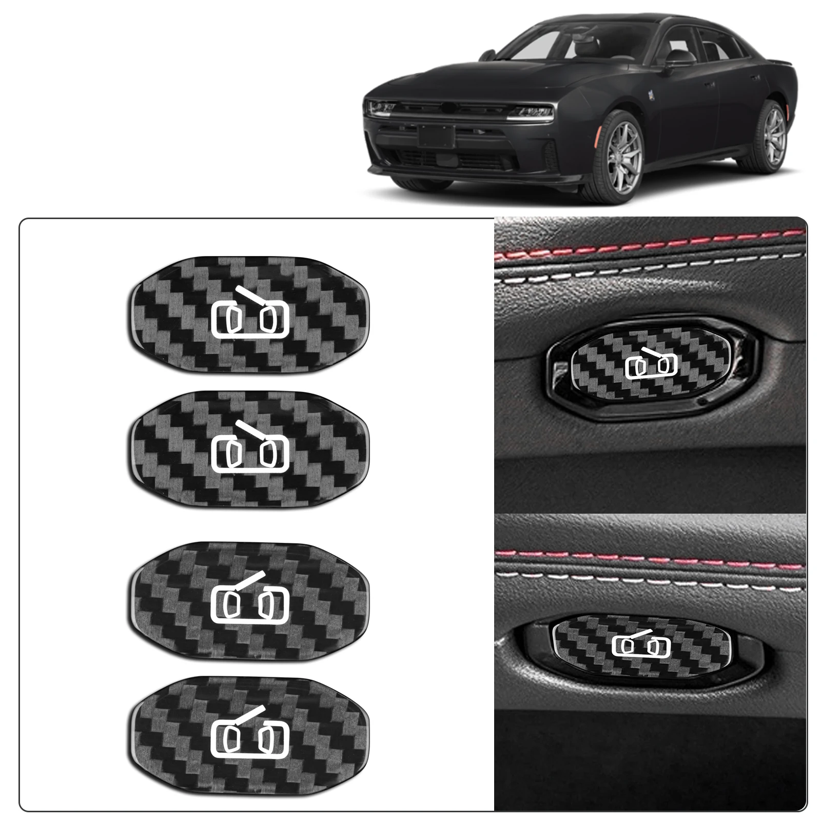 Sticker For Dodge Charger 2024 2025 2026 2027 Real Hard Dry Carbon Fiber Trim Car Door Switch Button Interior Accessories