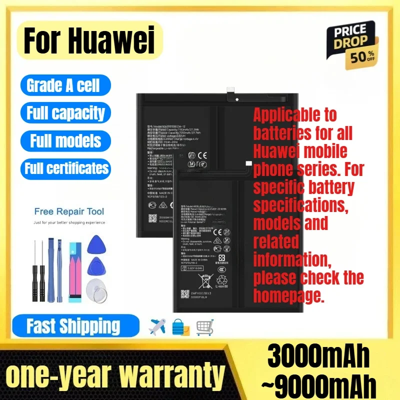 Battery for Huawei Tab 1/2/M2 Pro/MediPad/M3/M5/M6/MatePad Pro 11/Tab 3/M3 8.0/T3 10 Inch/T2 7.0/M2 7.0/X1 7.0/X Tablet Battery