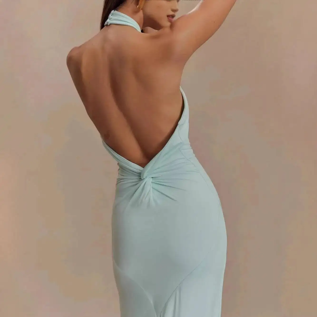

Spring/Summer New Solid 2026 Color Backless Slim Fit Halter Neck Sexy Evening Dress