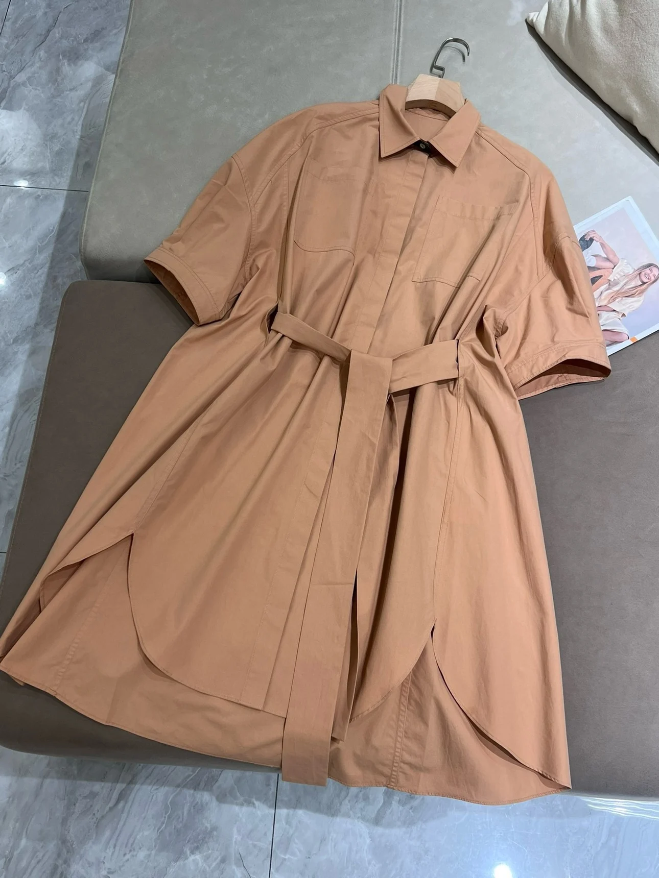 Casual loose cotton wide waist belted dress