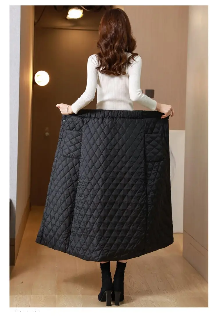 2024 New Spring Autumn Black Zipper Skirt For Women\'s Clothing Casual Wrap Windproof Skirts Winter Warm Down Cotton Skirt