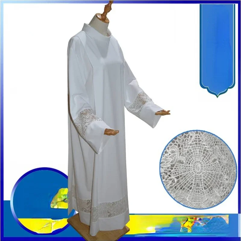 Clergy Robe Catholic Church Priest Costume Linen Surplice ALB Cassock Lace Liturgical Alb Cottas Choir Vestment White Tunic