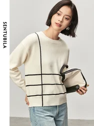 SENTUBILA Women Striped Knitted Pullovers  2024 Autumn Casual Crew Neck Lonf Sleeve Comt Tops  Clothing W43E56350