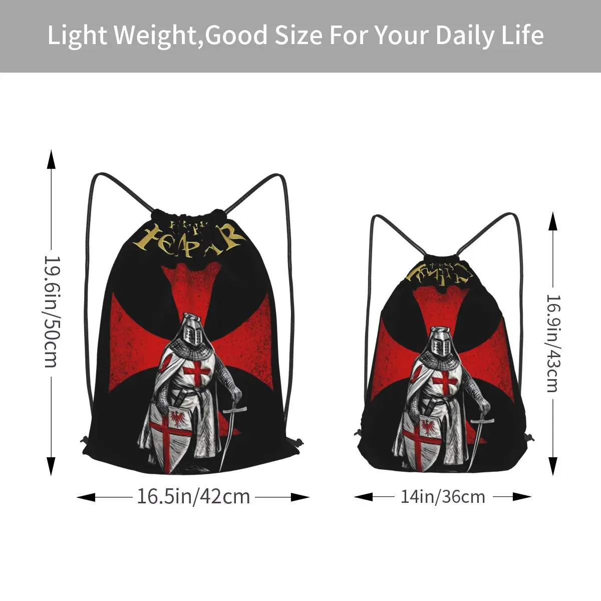 Knights Templars Cross Medieval (11) Backpacks Casual Drawstring Bags Sundries Bag Book Bags for Travel School