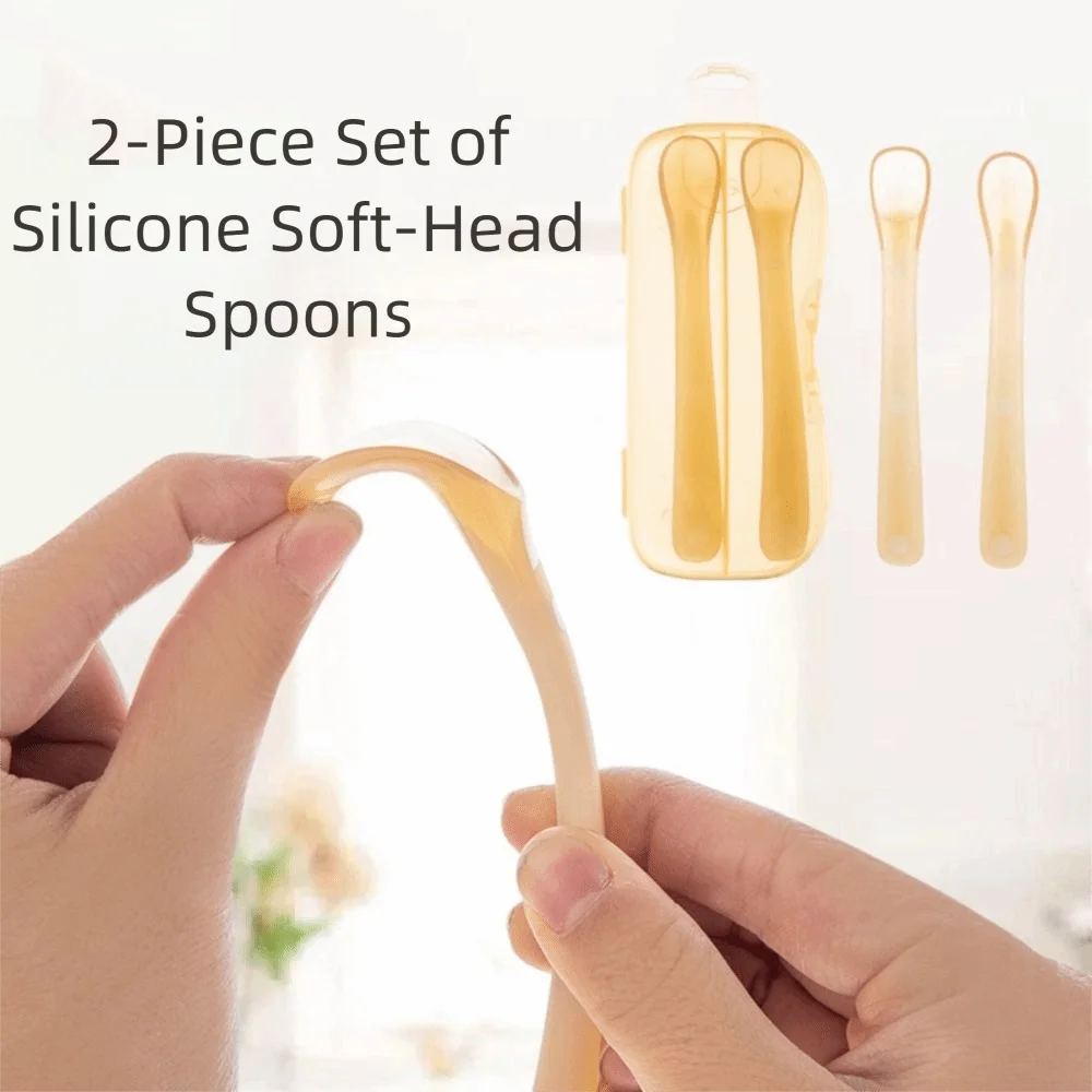 

Soft Silicone Silicone Baby Spoon Easy Clean Mini Size Infant Feeding Spoon Dustproof Cover Safe Design Soft Spoon