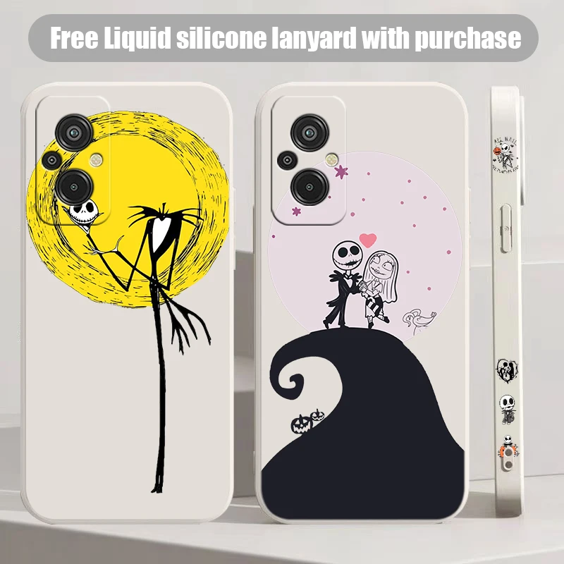 Cartoon The Nightmare Before Christmas For Xiaomi Redmi 9 10 11 12 13 A AT C T X A1 4G 5G Liquid Left Rope Phone Case Funda Capa