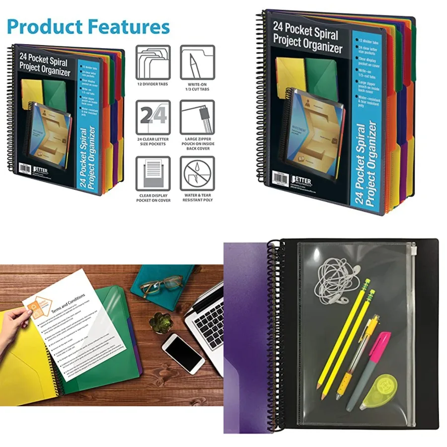 Wytrzymałe, przezroczyste segregatory formatu Letter z 24 kieszeniami do efektywnej organizacji biurowej, idealne do przechowywania dokumentów i szybkiego A