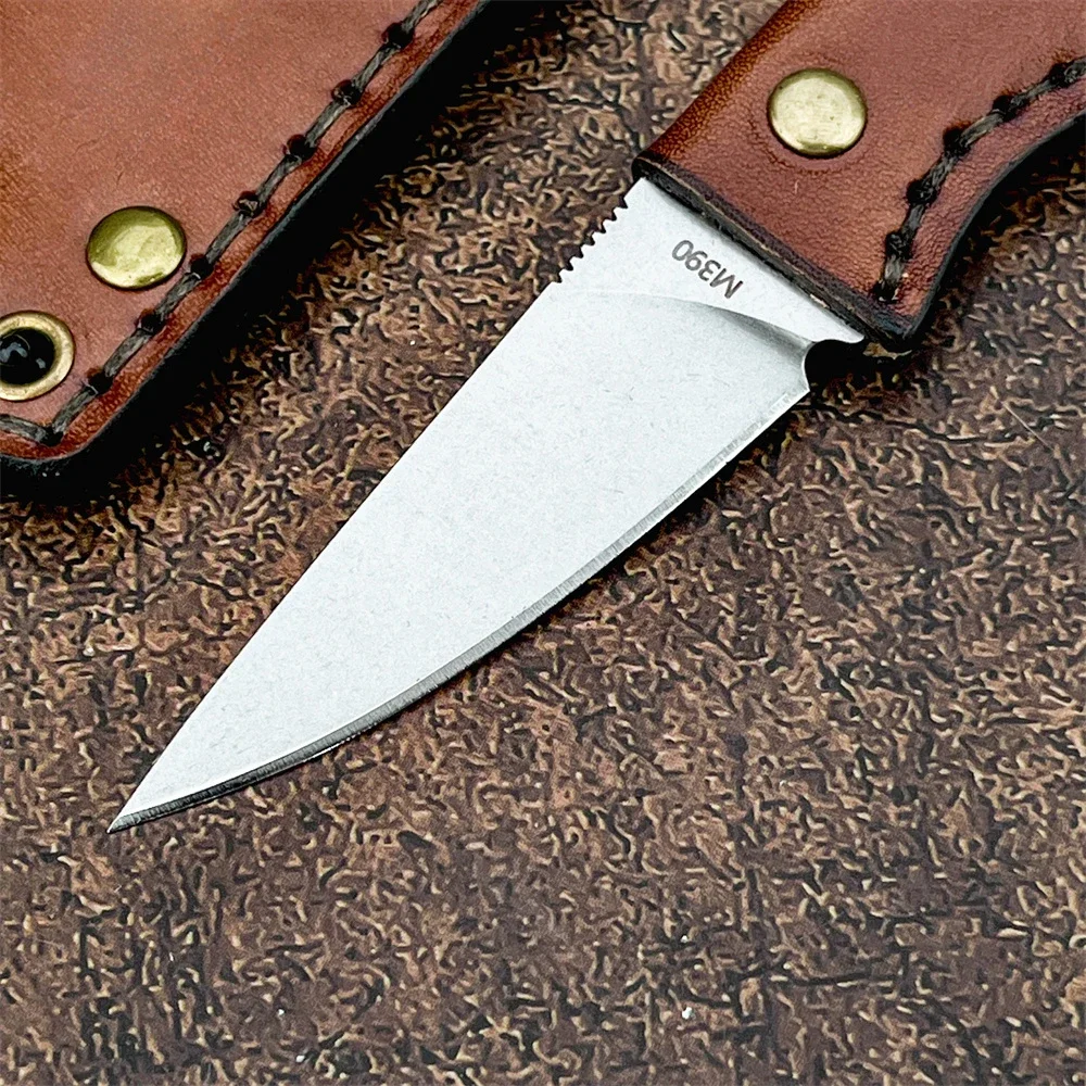 سكين M390 ذو نصل ثابت - أداة نجاة للتخييم والصيد في الهواء الطلق مع مقبض جلد البقر EDC للمشي لمسافات طويلة وصيد الأسنان #3