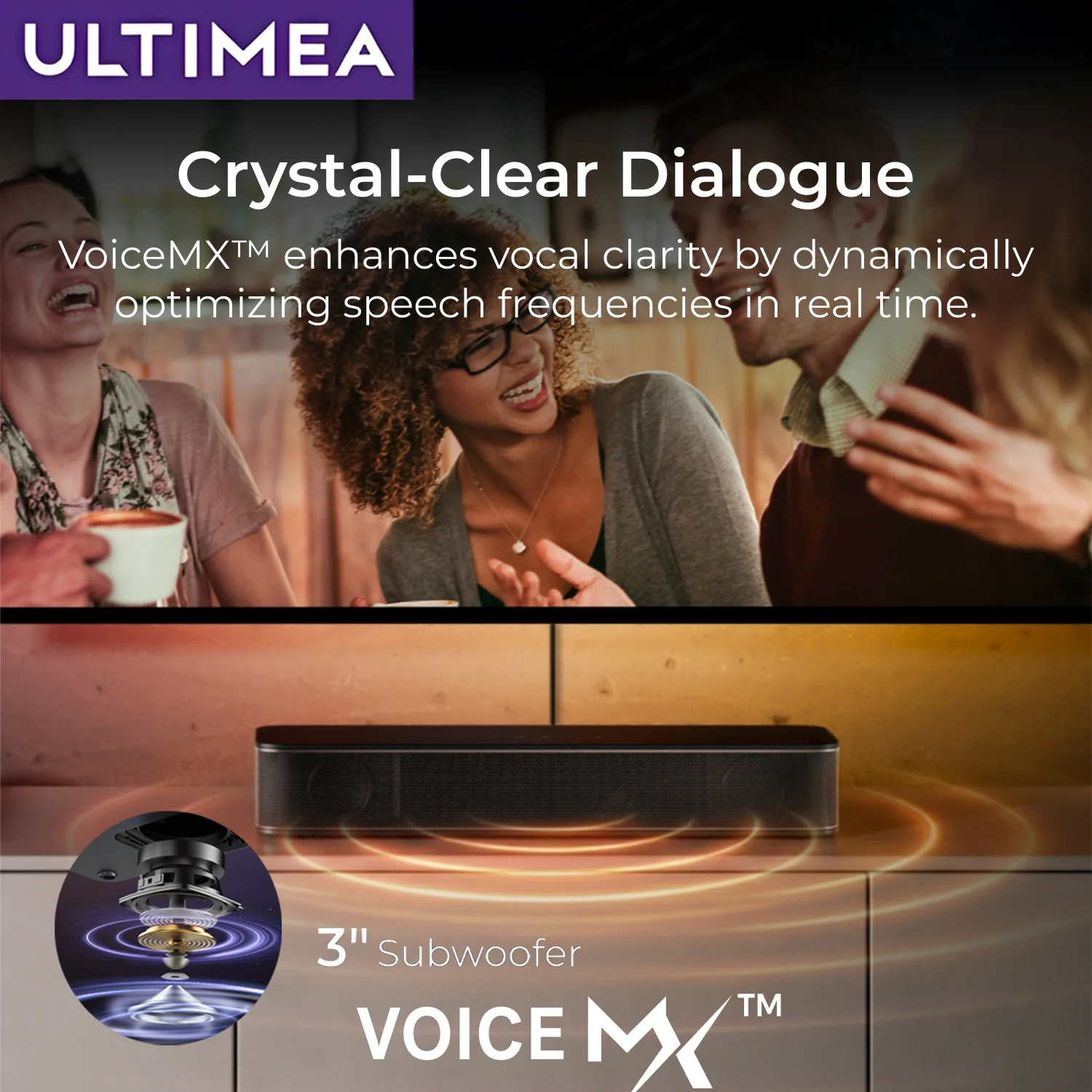 ULTIMEA 120W 2.1ch Compact Latest Soundbar for TV, 3-Inch Built-in Subwoofer,TV Sound Bar Speakers，Stereo Systems for Home