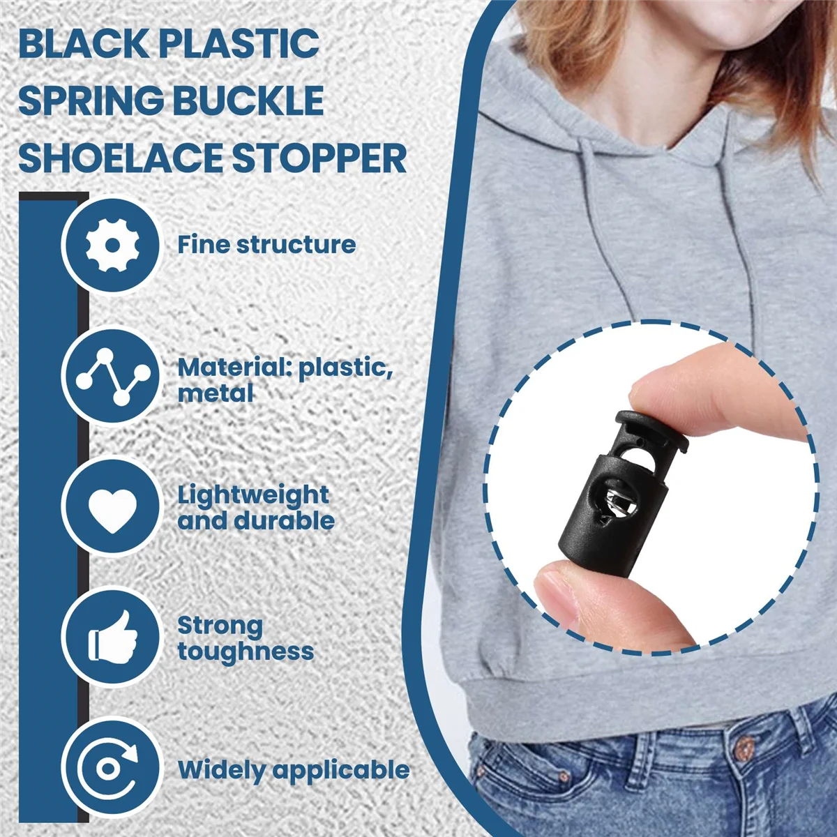 Diameter 8 mm hole, cord cord stopper laces snap hook, black, 10 pcs HY