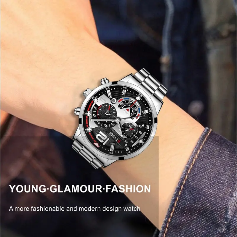 Fashion Mens Watches Luxury Stainless Steel Quartz Wristwatch Calendar Luminous Clock Men Business Casual Watch Reloj Hombre