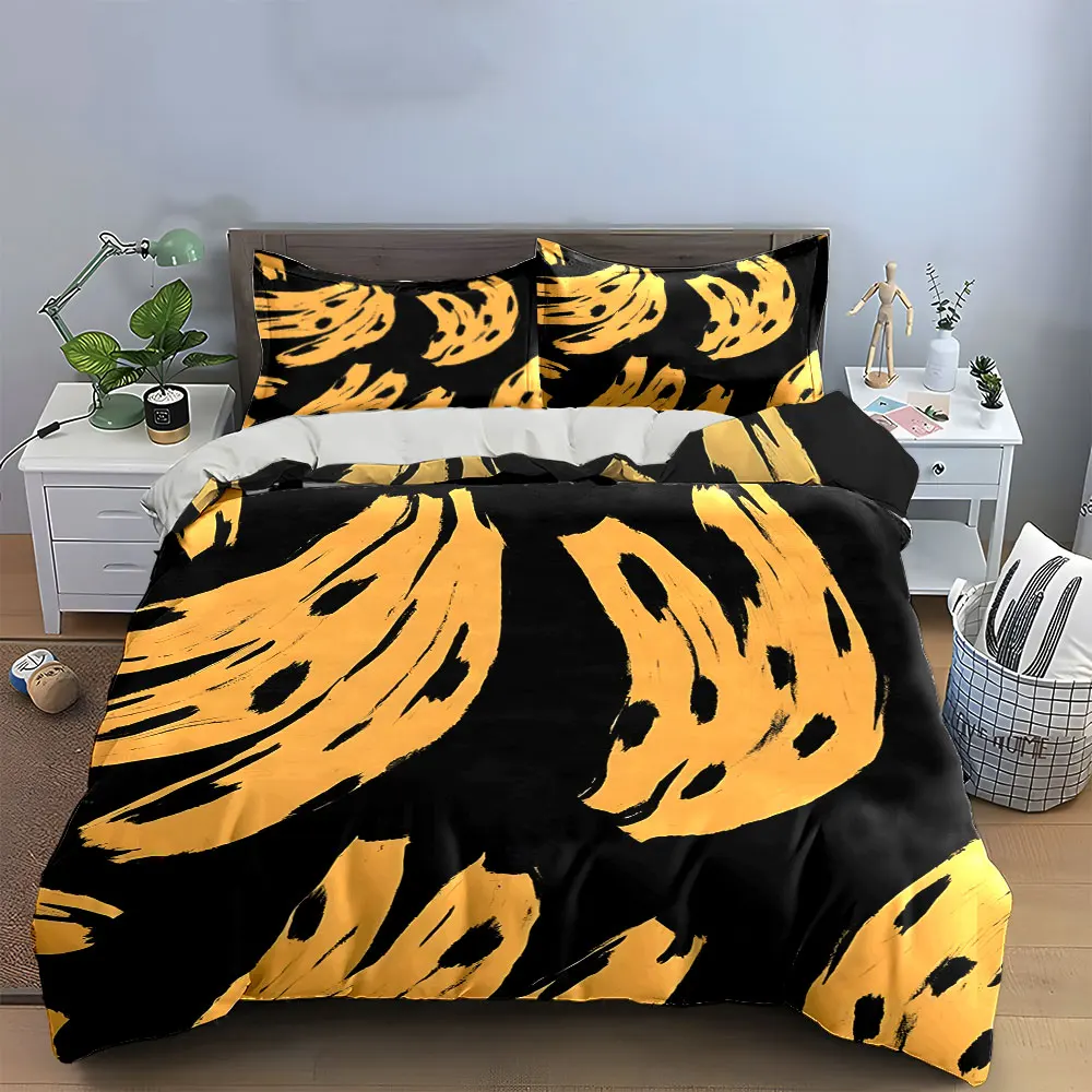 Banana Pattern Decorative Set Bedding Set with 1 Duvet Cover 2 Pillowcases Single Double King Queen, Gift