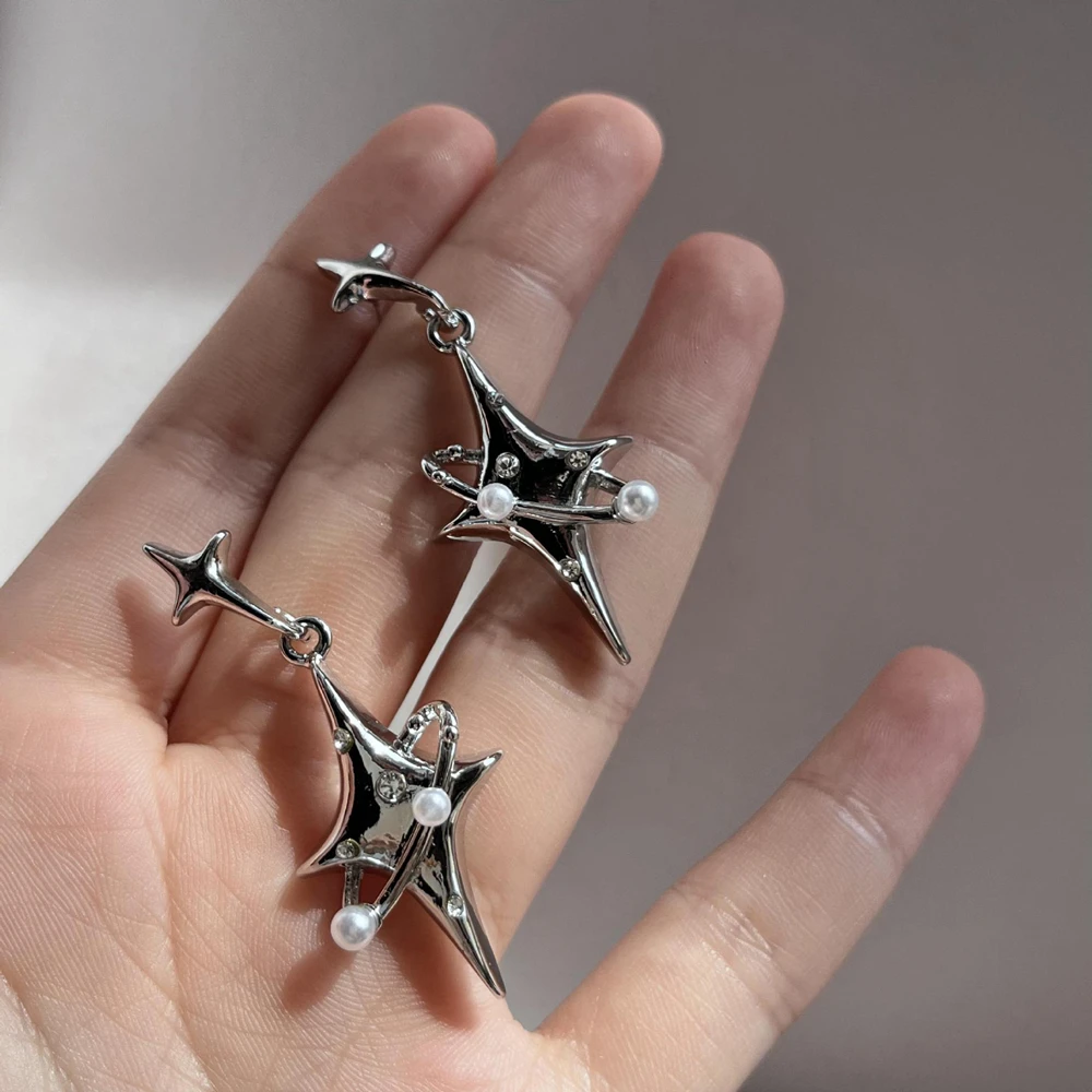 Grunge Style Astrology Space Star Dangle Earrings Gothic Faux Pearl Solar System Planet Drop Earrings for Women