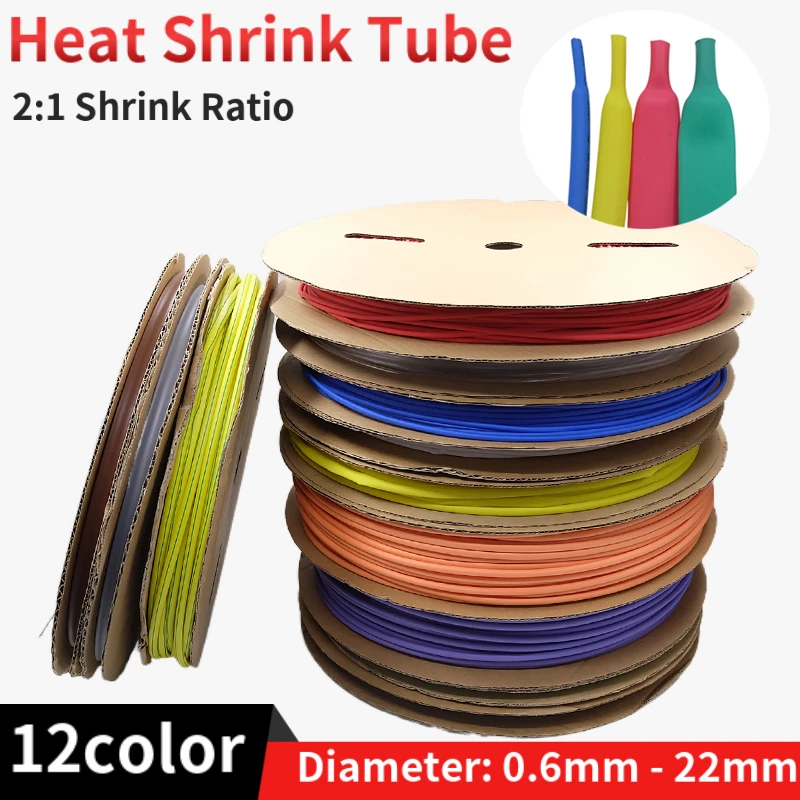 5Meter 0.6 1 2 4 6 8 10 12 14 16 20 22 mm Polyolefin Thermal Cable Sleeve Insulated Wire Protection Wrap 2:1 Heat Shrink Tubing