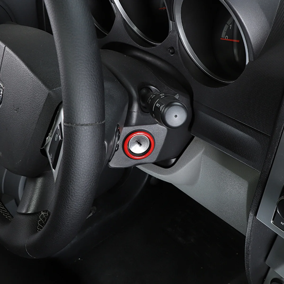 ديكور مفتاح محرك السيارة وإيقافه ، غطاء حلقي لسيارة دودج نيترو ، إكسسوارات إشعال داخلية ، أحمر