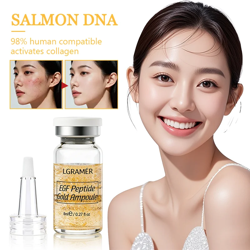 Facial Starter Kit Serum Hyaluronic Acid Essence Skin Care Set, Salmon DNA Glod Ampoule 0.27oz 10 Vials, Glow Repair Kit