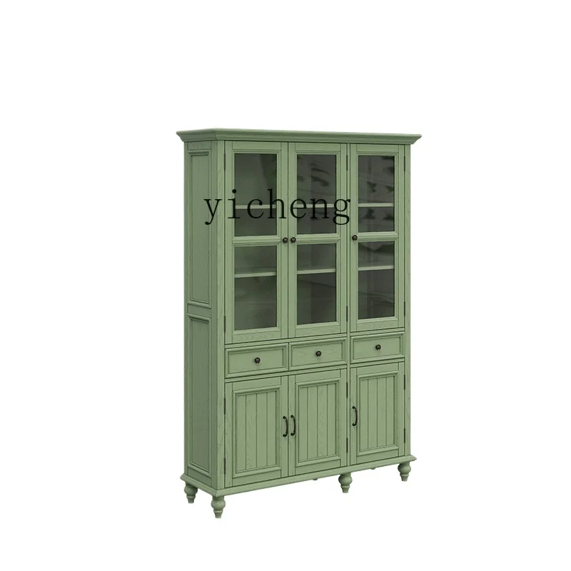 

Tqh Solid Wood Three Or Four Bookcase with Glass Cabinet Door Ash Wall Storage Display Cabinet