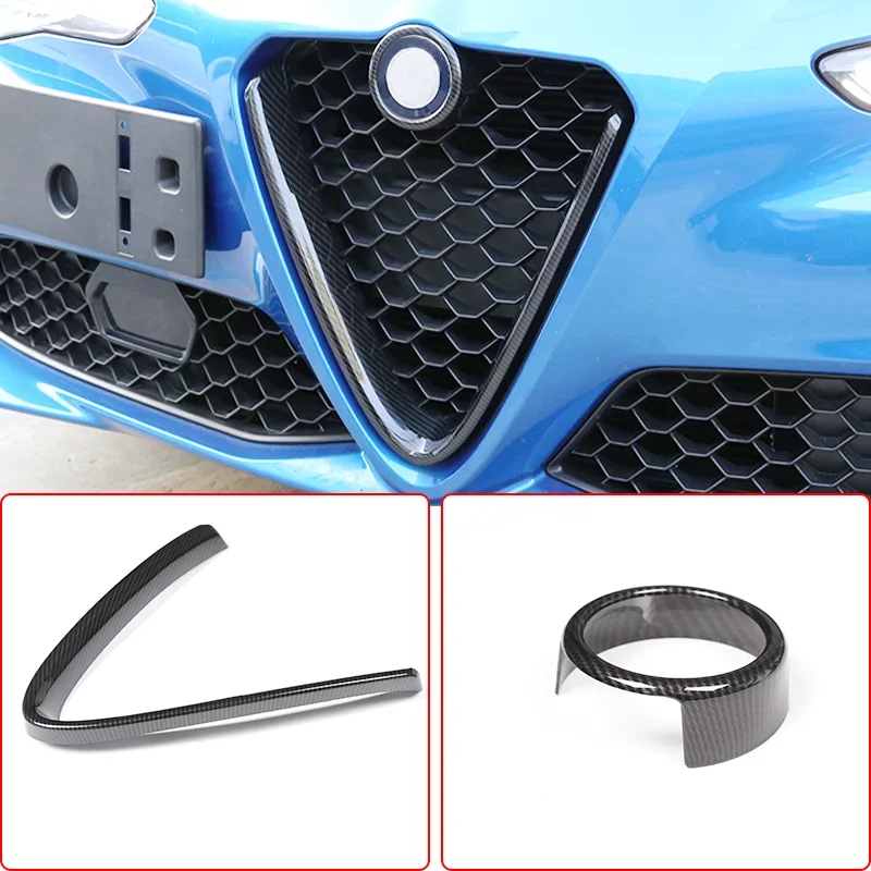 

For Alfa Romeo Giulia 2017-2020 ABS carbon fiber Car Front Bumper Air Grilles V Frame Decoration Trim Sticker Car Accessories