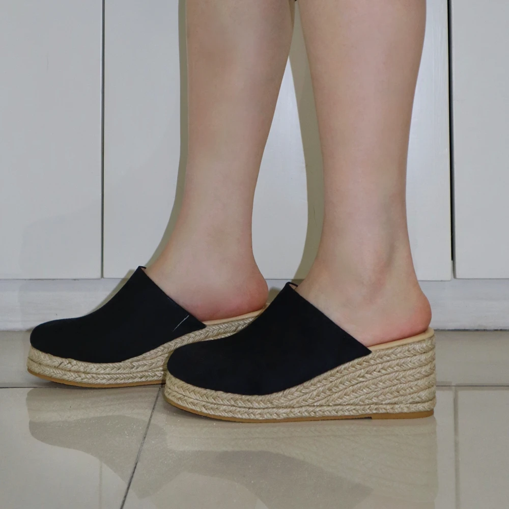 COSYSUSY 2024 Women's Fashion Sexy Fabric Linen Soled Wedge Sandals Outdoor High Heels Wedge Slippers