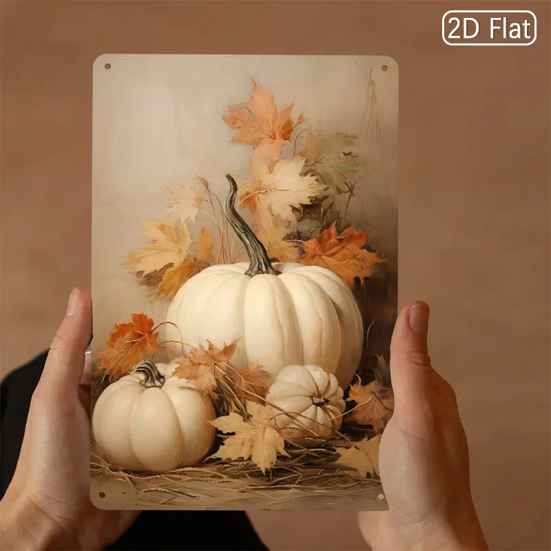 2D flat, 1 piece vintage pumpkin leaf  signage - Halloween and Thanksgiving decorations - Cozy Autumn Wall Art Plaque