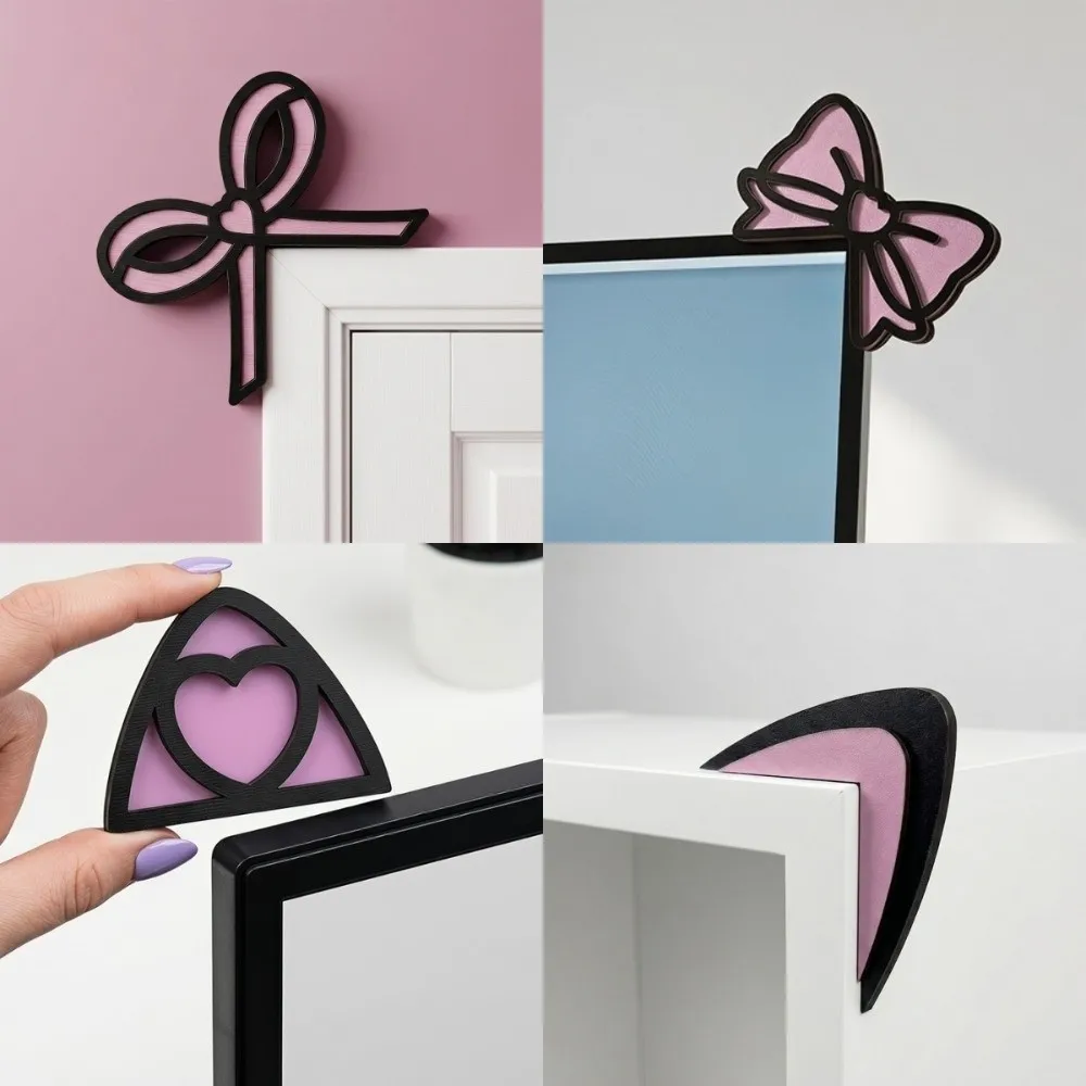 Creative Cat Ear Right Angle Ornament Heart Star Door Corner Sign Wooden Bow Home Decoration Switch