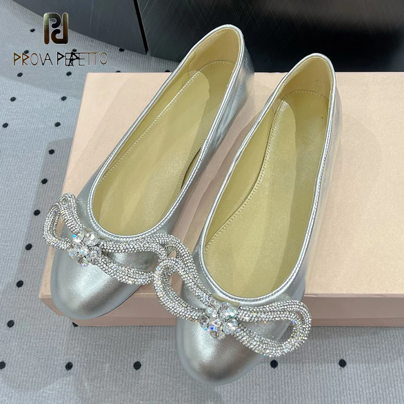 

Rhinestone Butterfly Bowtie Girls Ballet Flat Shoe Round Toe Shallow Mouth Slip on Cute Dancing Real Silk Leather Comfort Mules