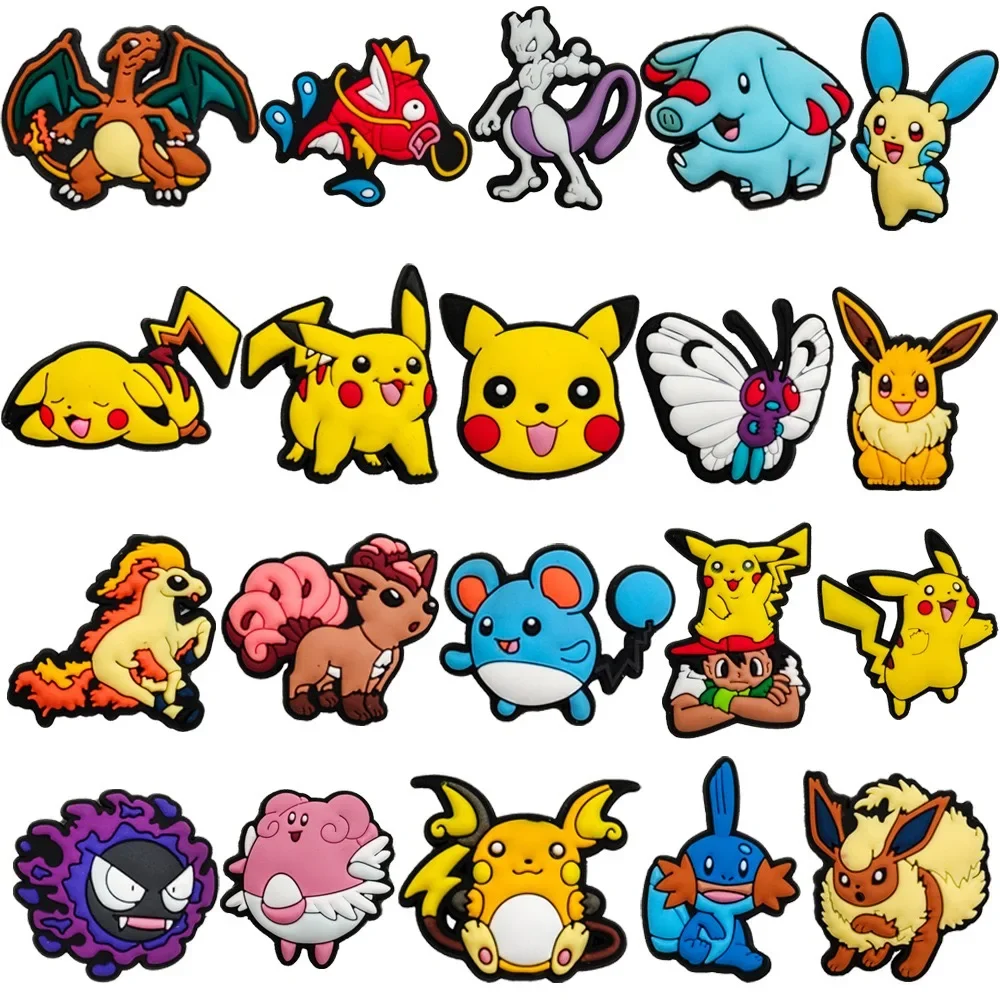 20pcs Pokemon Cartoon Shoes Charms for Clogs Sandals Decoration Anime Pikachu PVC Shoe Accessories Charms Buckle