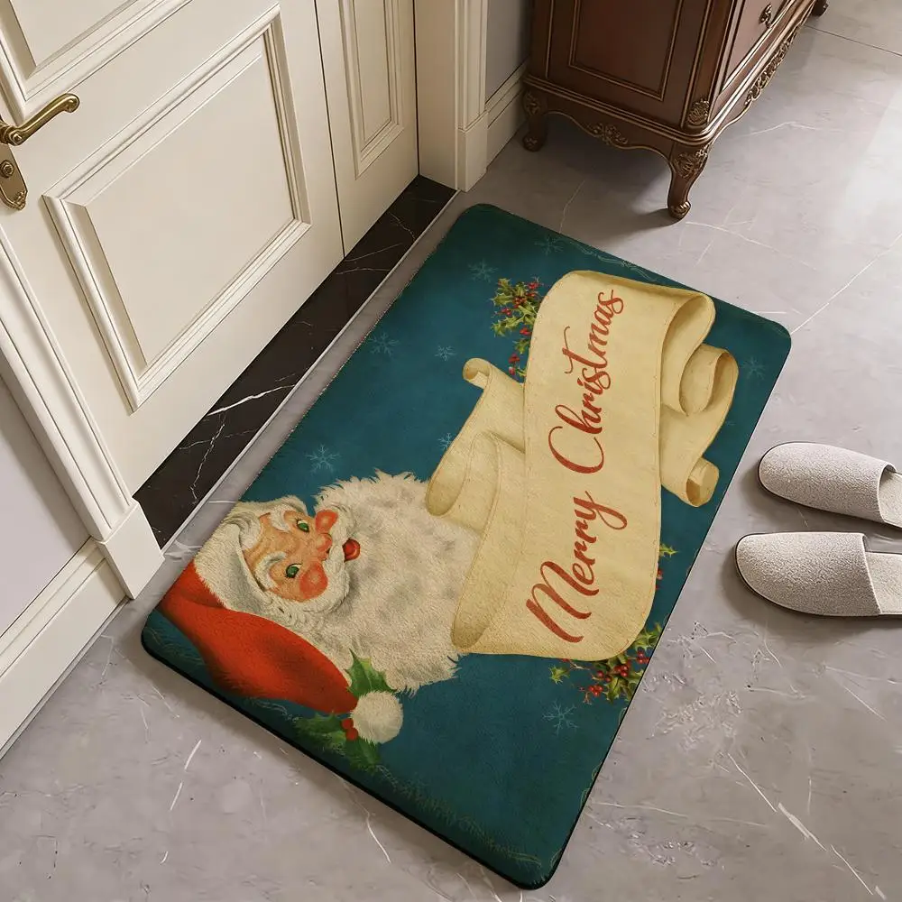 pretty merry Christmas festival Floor Mat Flannel Door Mat Non-Slip Absorbent Washable Indoor Home Rug