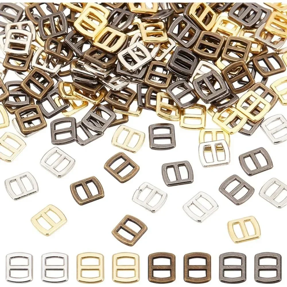 200 pcs 4 Colors Mini Alloy Rectangle Adjuster 6x5mm Tri-Glide Slides Buckle Webbing Slider