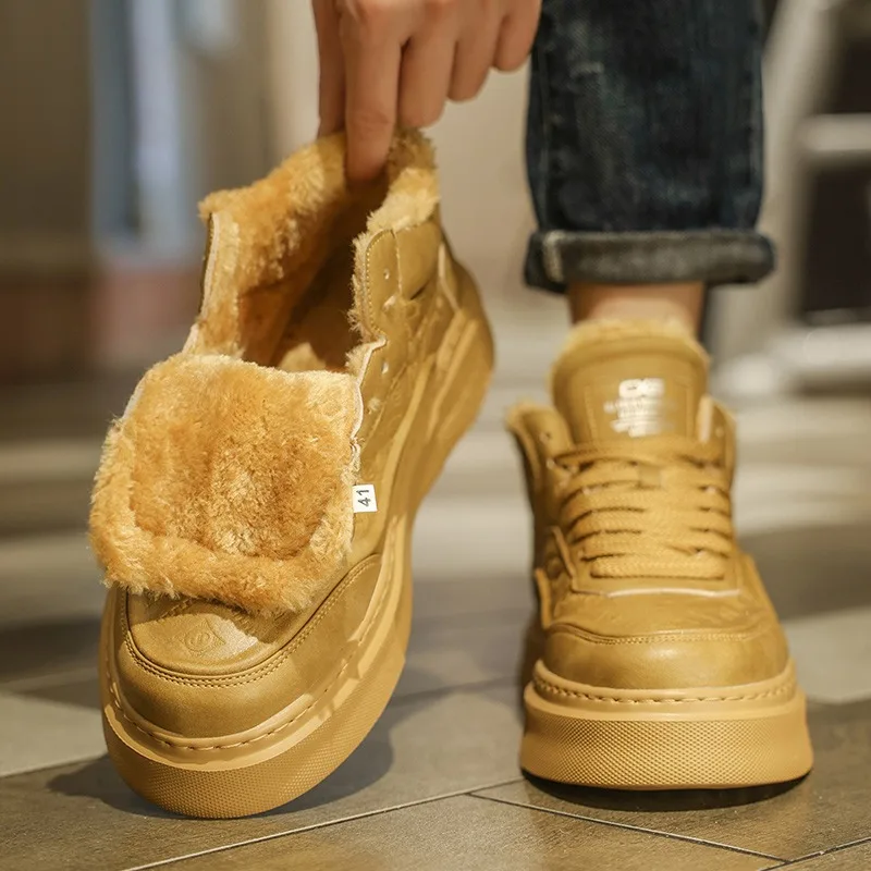 

High Quality Winter Mid Top Casual Sneakers Thick Sole Warm Cotton Shoes Slip Resistant Comfortable Outdoor Footwear