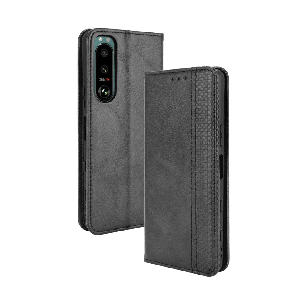 Flip Retro Style Leather Magnetic Closure Phone Cover For Sony Xperia 5 III 6.1 inch Card Slot Wallet Fall prevention Case