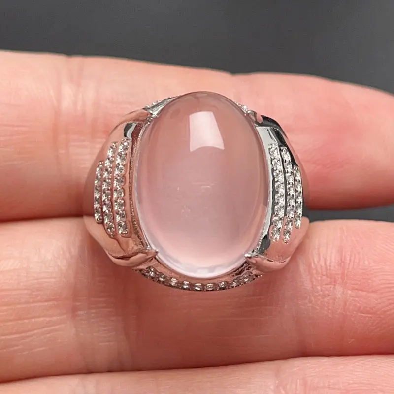 

Natural Rose Quartz Men Ring 13mm*18mm 15ct Rose Quartz Silver Jewelry 18K Gold Plated 925 Silver Big Gemstone Ring for Men