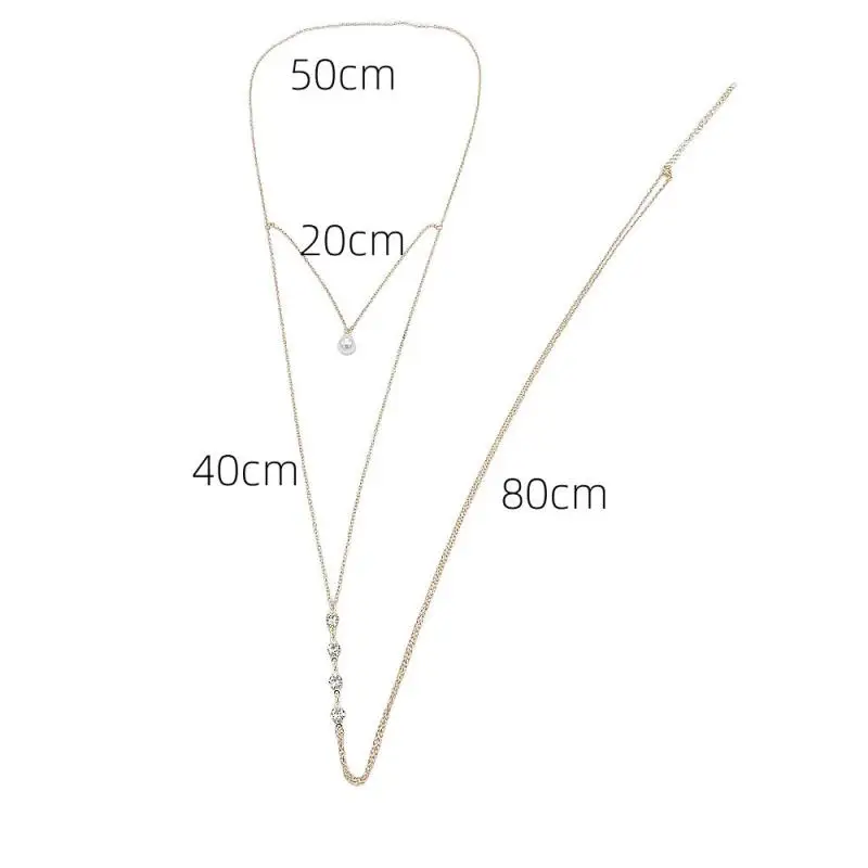 بسيطة متعدد الطبقات اللؤلؤ عودة قطرة سلسلة قلادة المرأة موضة المعادن طويلة عارية الذراعين الجسم سلسلة العروس مجوهرات الزفاف اكسسوارات