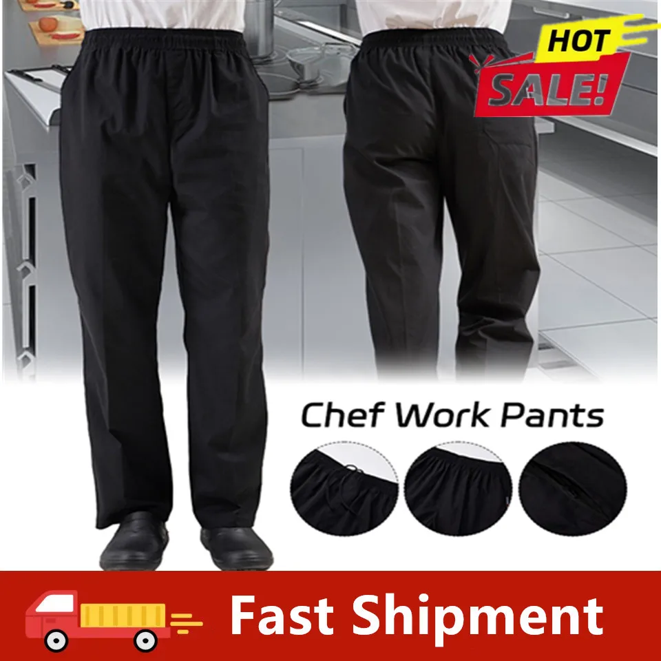 

Black Unisex Chef Service Cook Uniform Chef De Partie Executive Chef Long Pant Elastic Restaurant Food Service Chef Accessories