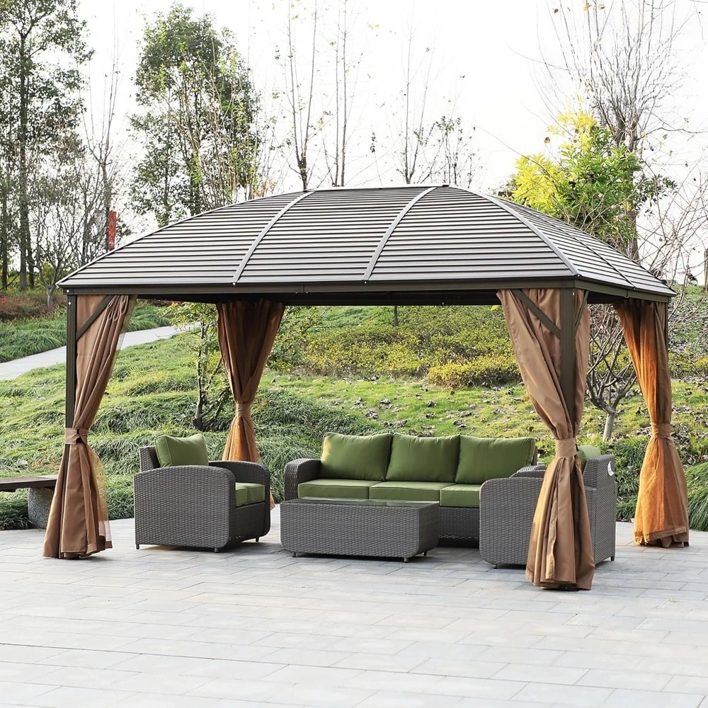 

10' x 13' Hardtop Gazebo Canopy with Galvanized Steel Roof, Aluminum Outdoor Pavilion Gazebo with Top Hook, Customized