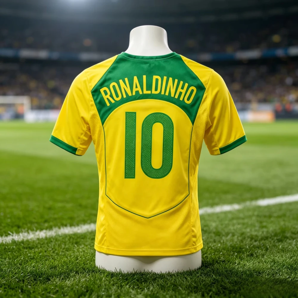 Brazil 26-27 Retro Soccer Jersey Yellow Green #10 RONALDINHO Men Short Sleeve Football Shirt for Match Training Game Wear